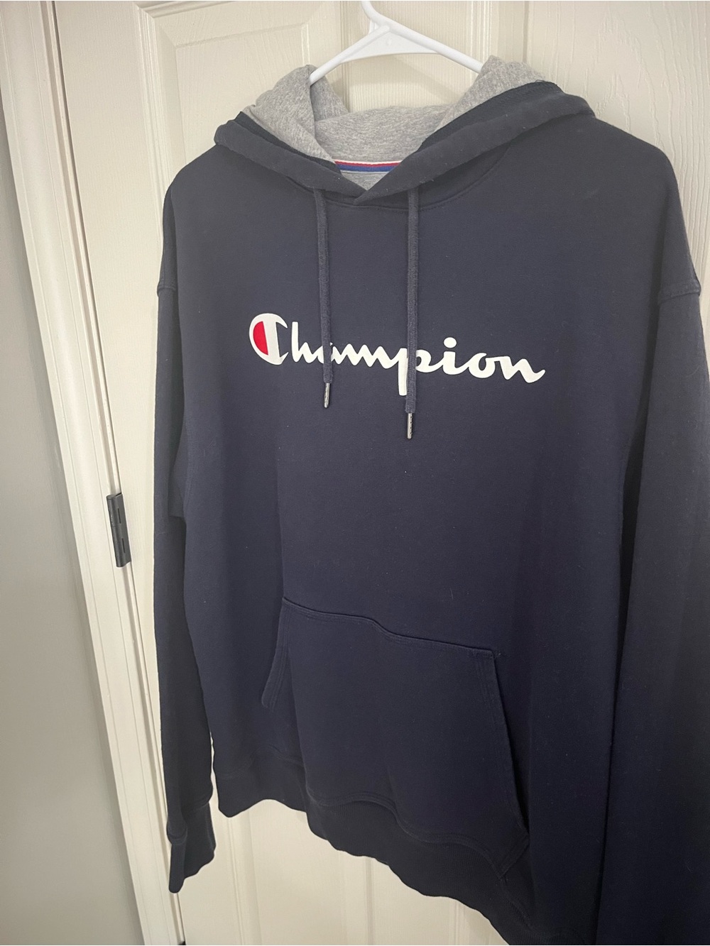 Champion Men's Navy Crewneck Hoodie with Script Logo - Picture 4 of 6